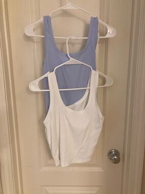 Classic Ribbed Tank Top - White & Light Blue